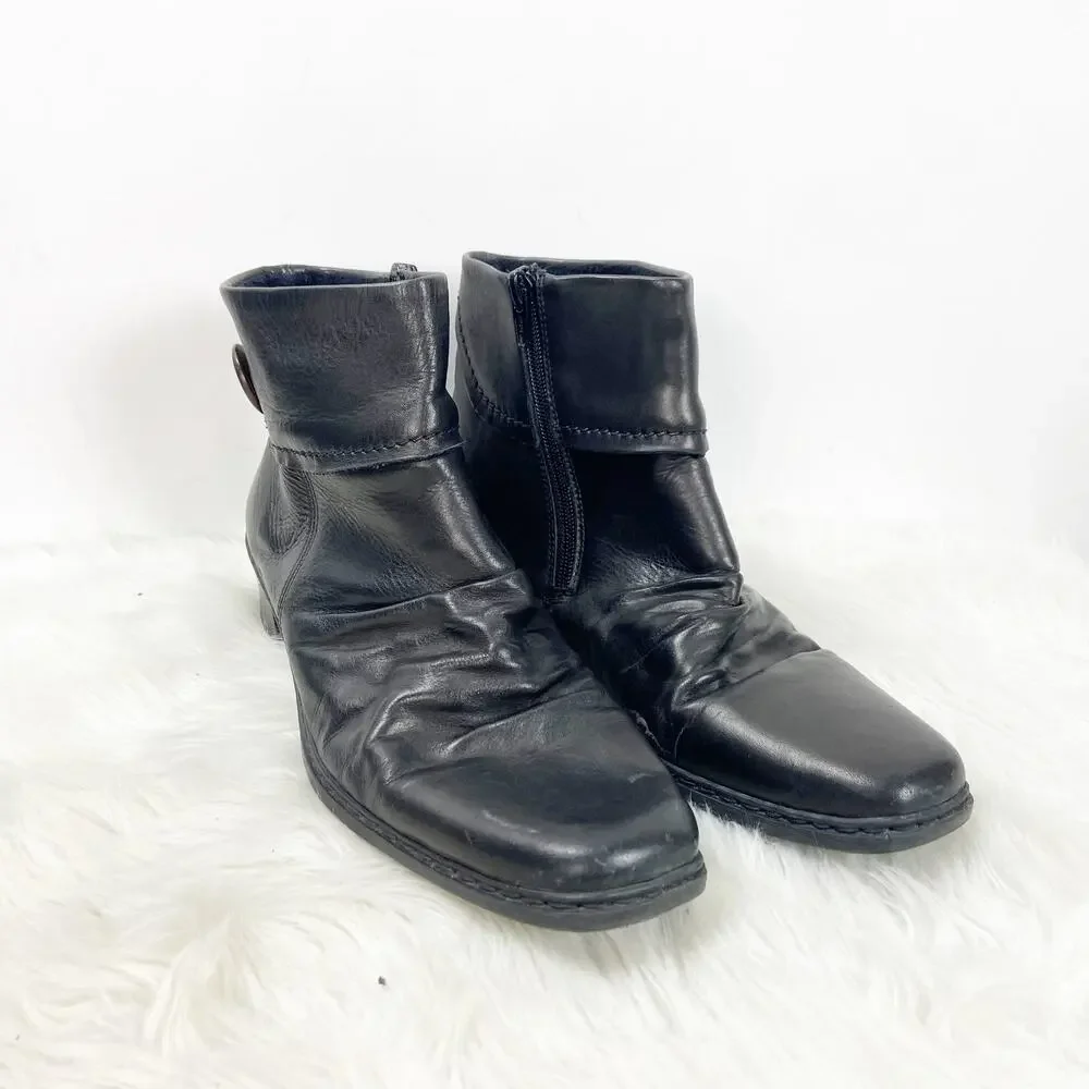 Rieker 41 EU 9 US Womens Black Leather Square Toe Ankle Booties - Picture 1 of 10